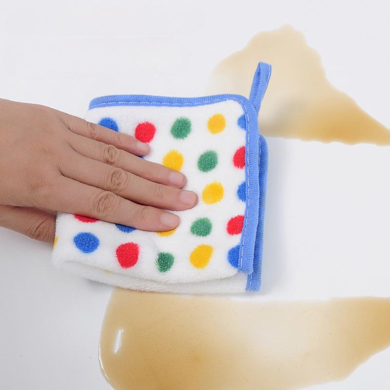 New Round Dot Coral Fleece Cloth Kitchen Dishwashing Cloth Thickened Absorbent Dishwashing Square Towel Household Towel with Hanging Rope Hand Towel