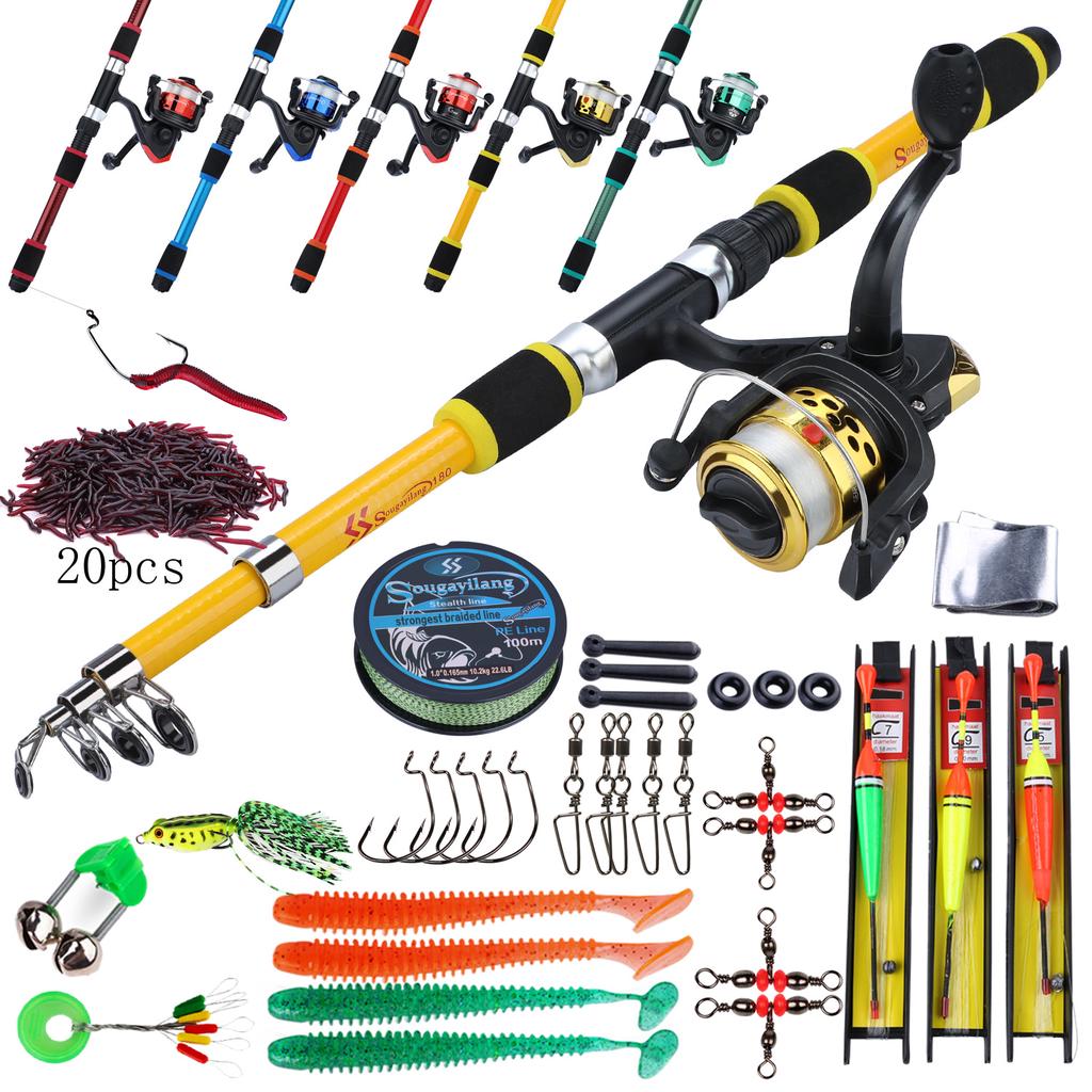 חכה וסליל 1.8 מ' חכה עם אביזר דיג סיבי פחמן סופר קשיח חכה טלסקופית עם סליל דיג לדיג קרפיונים