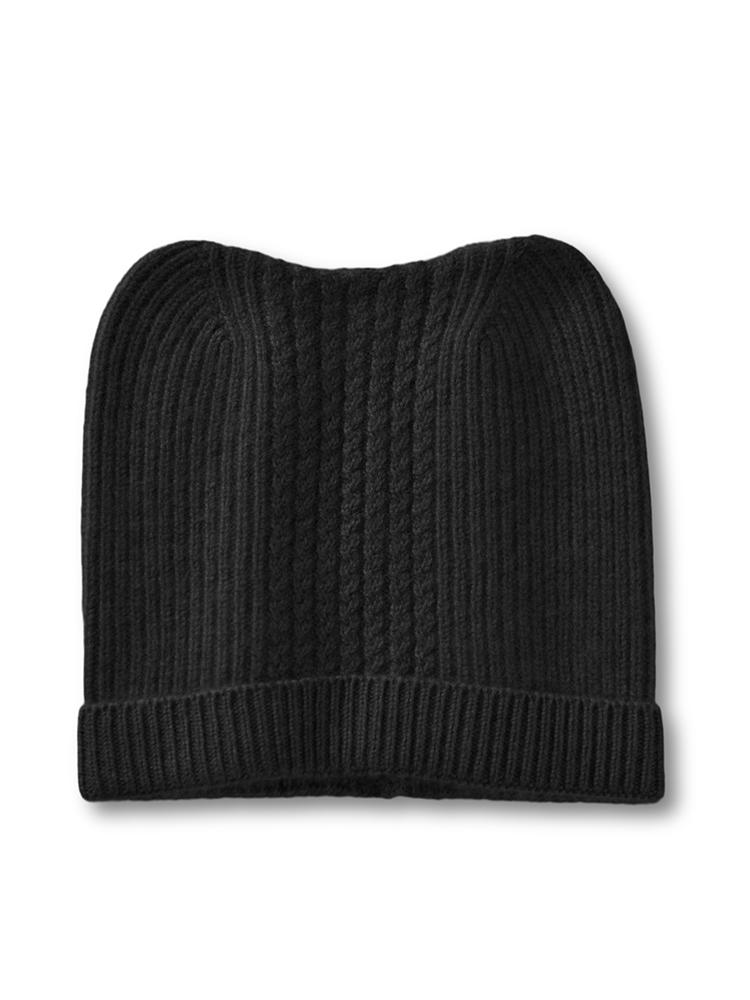 100% Cashmere Thickened Cat Ear Needle Knitted Hat For Women Thickened Twisted Flower Flanged Hoodie Windproof Wool Cold Hat