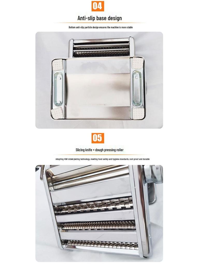 Fuxing Brand Hand-Crank Pasta Press Noodle Maker with Disassembly-Free Blade and Tray, Stainless Steel
