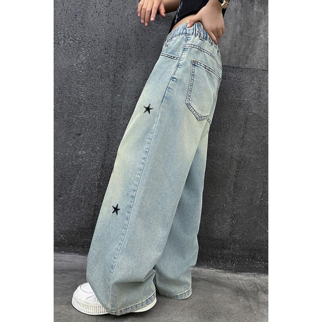 Stretchjeans for tenåringsjente - Elastisk midjebånd Opaque denimbukser - Komfortabelt dobbeltben-design, Essensielt for utendørsaktiviteter