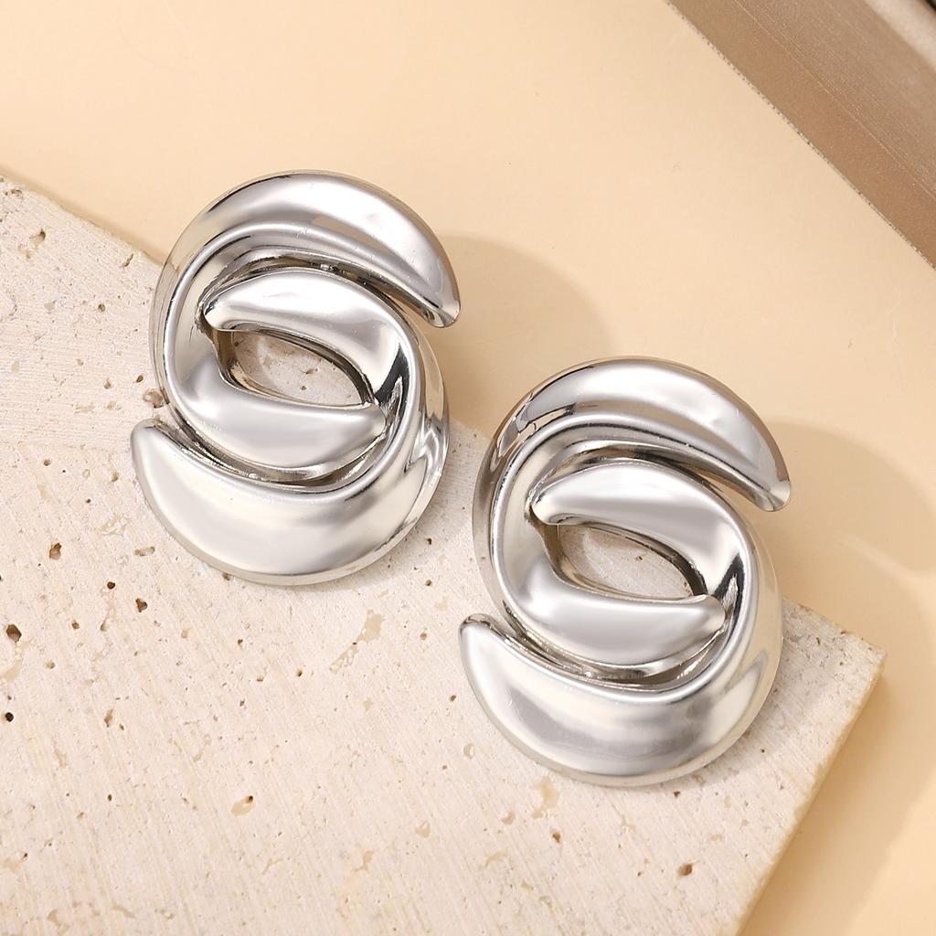 New irregular geometric stud earrings exaggerated fashion versatile metal letter splicing elegant temperament earrings