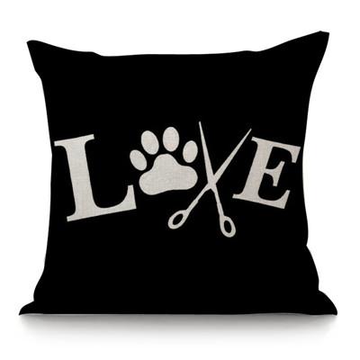 Black Love Letter Pattern Cushion Cover Dog Palm Punk Style Cotton Linen Office Sofa Decorative Throw Pillow Case Cojines
