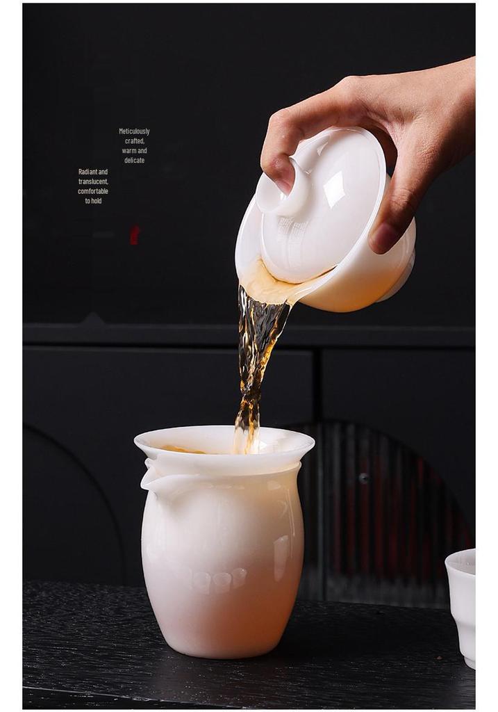 Ice Jade Gaiwan: Large Luxury White Porcelain Tea Bowl & Cup