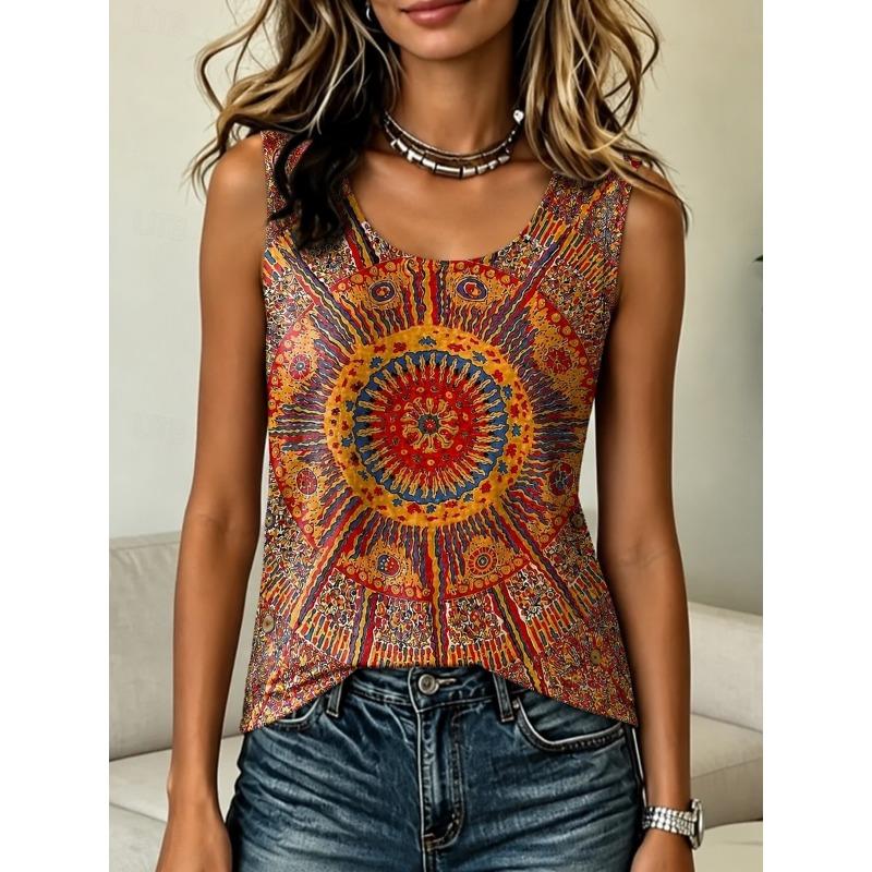 Women's Tank Floral Graphic Vintage Stylish Casual Sleeveless Crew Neck Regular Tops Summer Spring