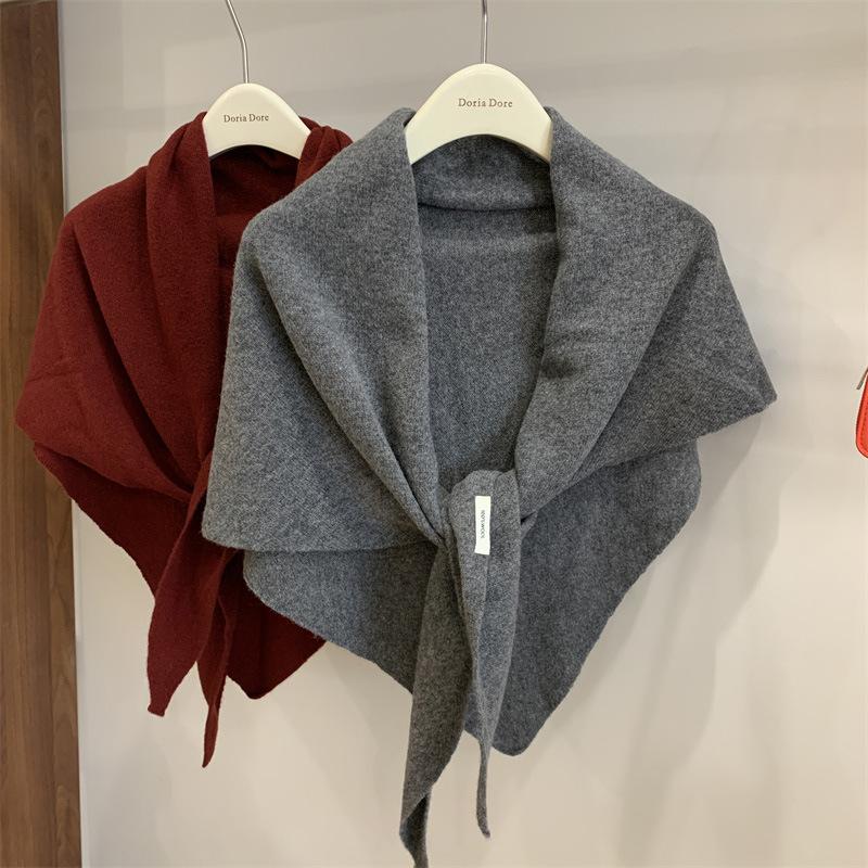 Wool Winter Scarf Women Korean Style Autumn Winter Triangle Scarf Thickened Warm Shawl Big Size Scarf Solid Soft Shawl