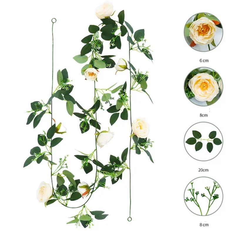 

5PCS Rose Flowers Christmas Garland for Home Room Wedding Decoration Spring Autumn Garden Arch DIY Fake Artificial Plant Vine 2M-5PCS шампанского