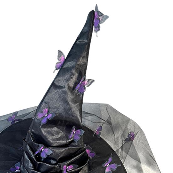 Witch Hat Mesh Yarn Cover Butterflies Design Women Cosplay Hat