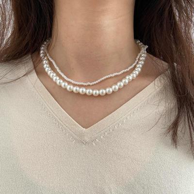 Stacked Double-layer Pearl Necklace For Women Vintage In Collarbone Chain European and American Creative Minimalist Design Necklace For Women