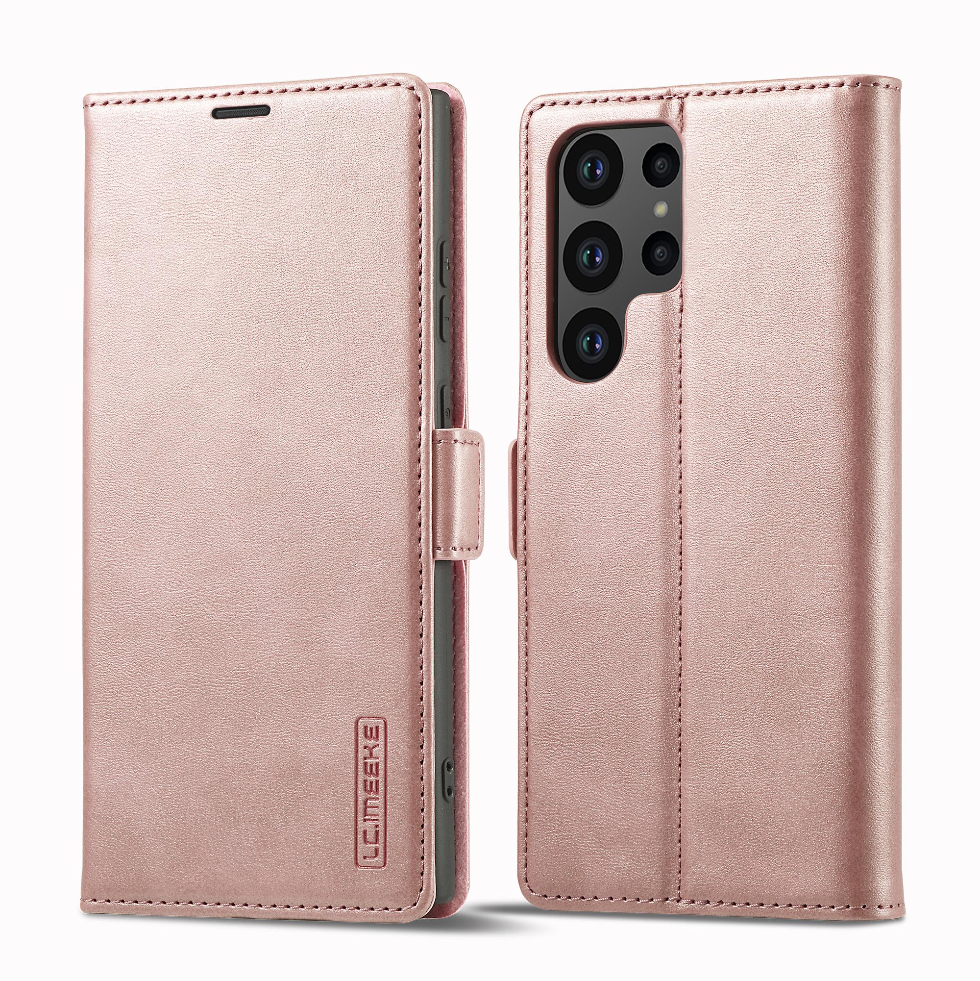 

LC.IMEEKE Leather Case For Samsung GALAXY S26 Ultra , Flip Cover Wallet Card Holder Magnetic рожевий колір золота