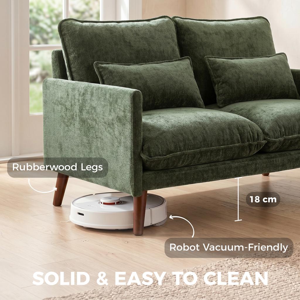 2 Seater Sofa, Loveseat Sofa with Spring Cushions, Wide and Deep Seat, Wood Legs, Green