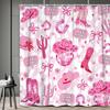 Pink Shower Curtain,Mushrooms Flower Floral Bath Curtain,Retro 70S Hippie Groovy Shower Curtains For Girls Bathroom Decor