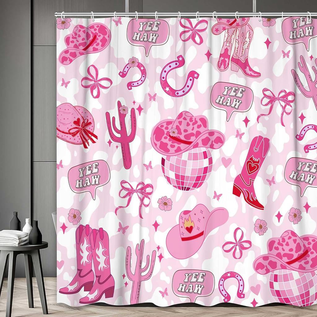 Pink Shower Curtain,Mushrooms Flower Floral Bath Curtain,Retro 70S Hippie Groovy Shower Curtains For Girls Bathroom Decor