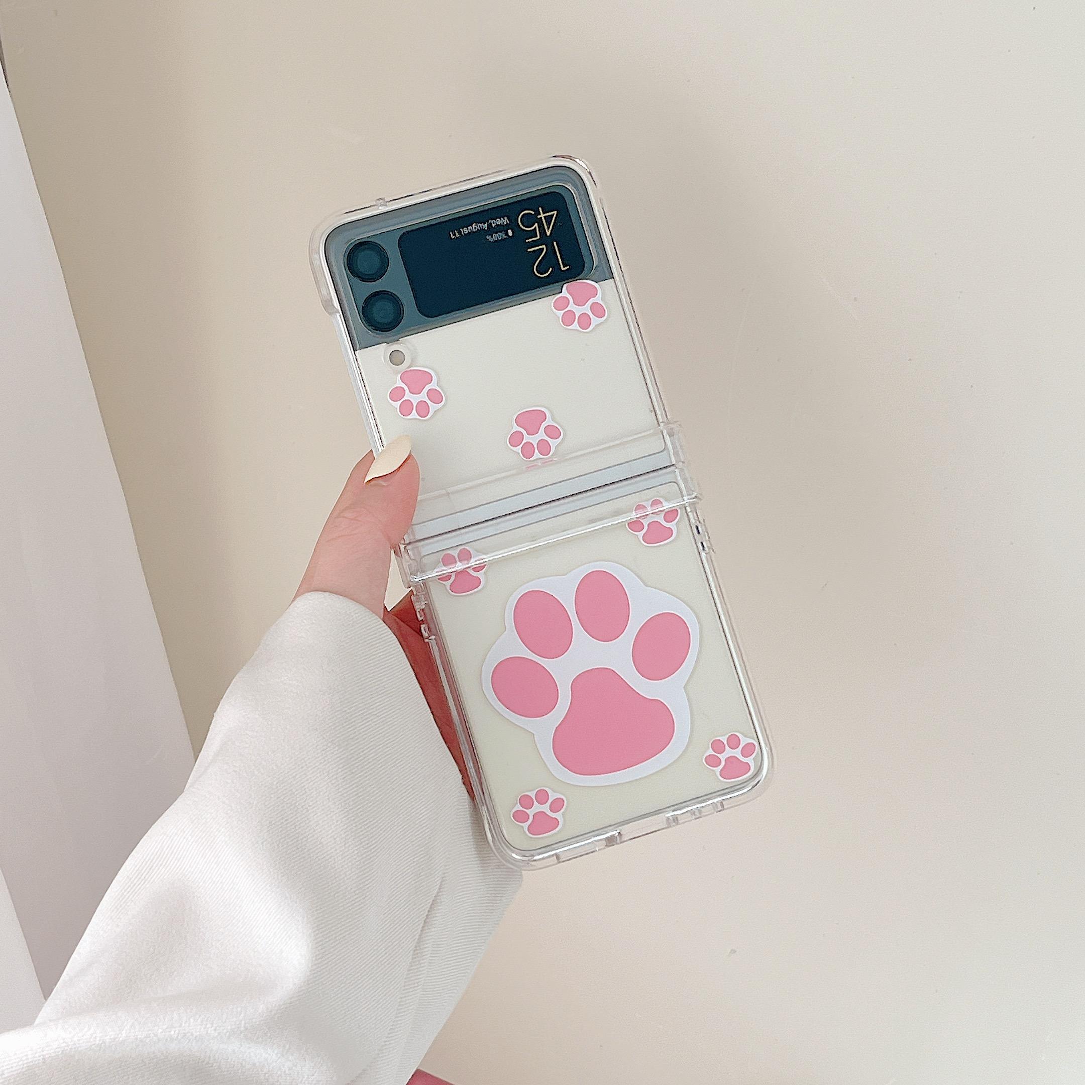 

Для Samsung Z Flip 3 Чехол Розовый кошачий коготь Прозрачный складной чехол для телефона для Samsung Galaxy Z Flip 4 Flip4 Ударопрочная жесткая задняя крышка