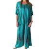 Zweiteiliges Set für Damen in Übergröße, Sommer, lässig, Rundhalsausschnitt, Kurzarm, Oberteil, weites Bein, Hose, Set, lockeres Outfit für Frühling, Sommer, Herbst