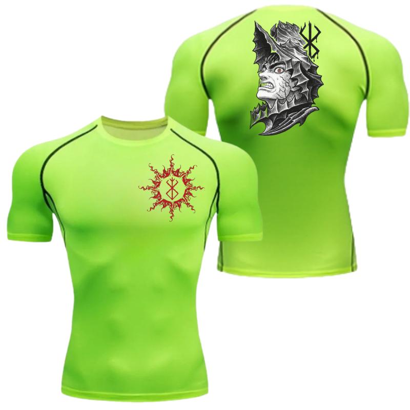 Men Compression Shirt for Workout Quick Dry Guts Print Top Breathable Sweat Absorbing Tight Fit Fitness T-Shirt Sweat-Resistant