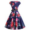 Hot Sale Summer Vintage Women's Crew Neck Bag Sleeve Rose Print Dress