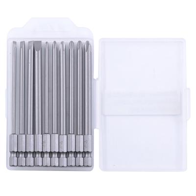 Lot de 10 Embouts de Précision pour Tournevis Longueur 100 mm SL3.0/SL4.0/SL5.0/SL6.0 PH1/PH2 Adapté pour Utilisation avec Fente et Cruciforme