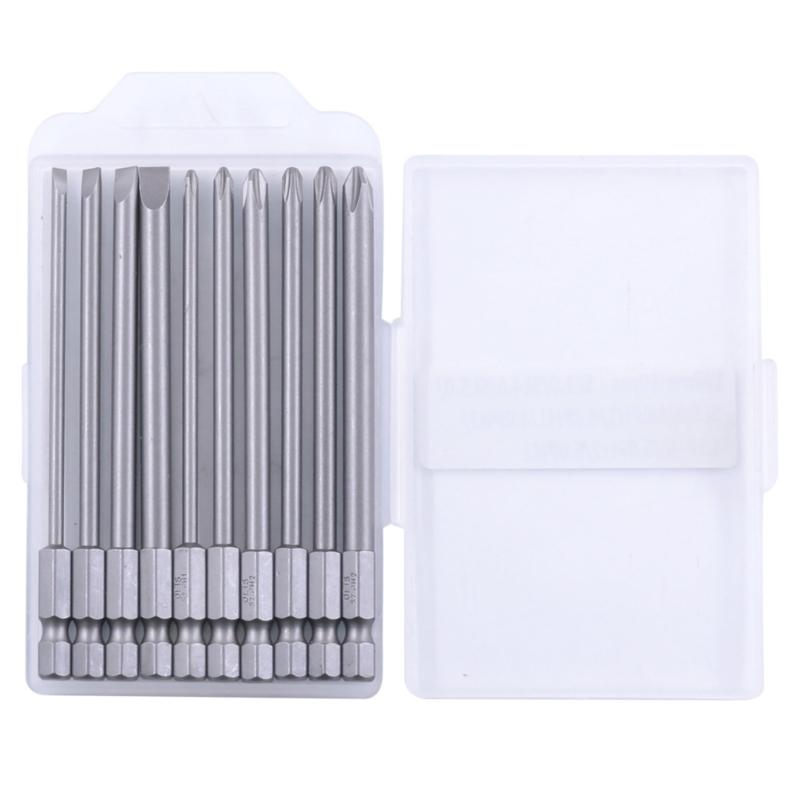 

Pack Of 10 Precise Screwdriver Bit Set 100mm Length SL3.0/SL4.0/SL5.0/SL6.0 PH1/PH2 Suitable for Slotted & Crosshead Use 1