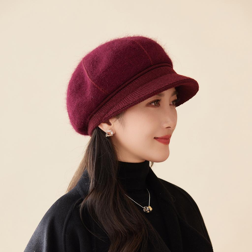 Middle-aged and elderly hats, female rabbit fur warm knitted cap, grandmother casual versatile and cold-proof old lady wool hat