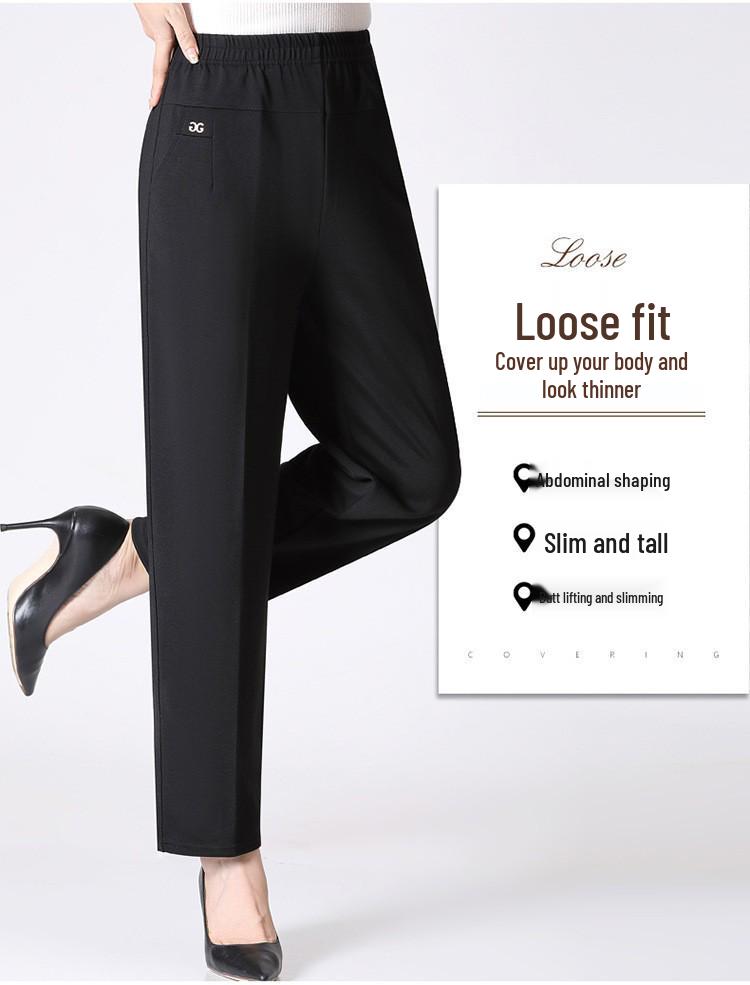 Plus Size Velvet-Lined Pants for Middle-Aged & Elderly Women - Autumn/Winter Straight Leg