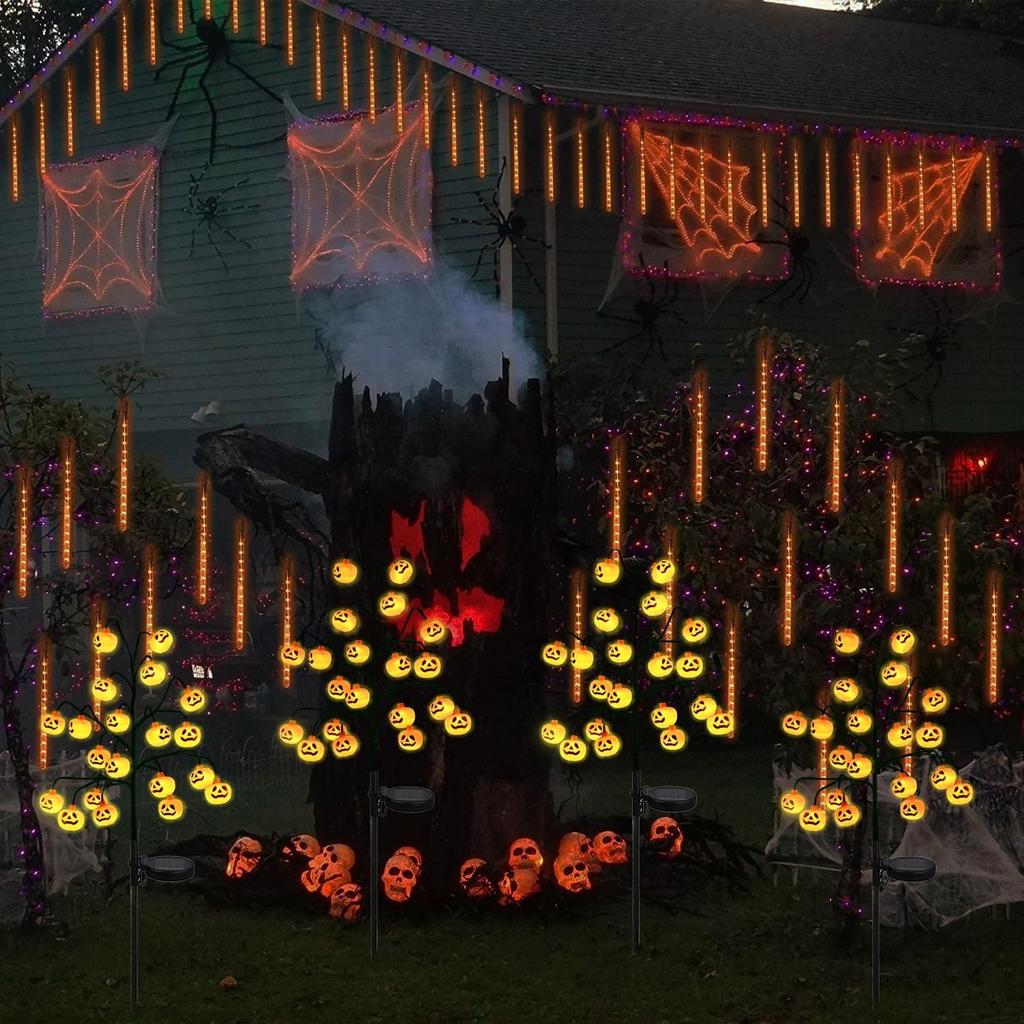 Garten Halloween Kürbis Beleuchtungsset Automatische Stilvolle Beleuchtung Dekorativ Spukhaft Schaffen Dekorative Lichter Solarbetriebene Lichter, Außen,