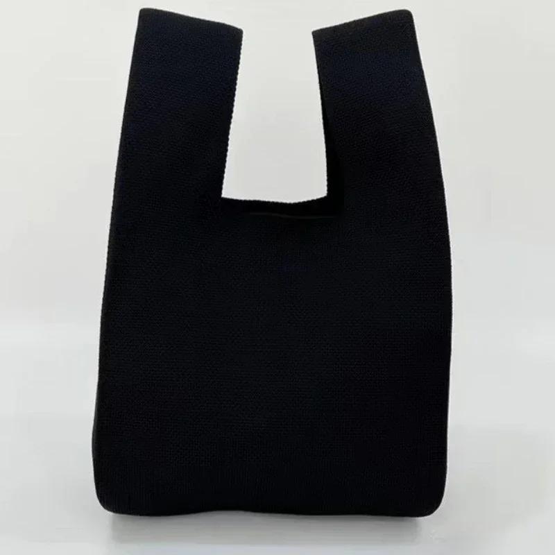 

Вязаная сумка ручной работы, женская мини-сумка на запястье с узлом, женская повседневная цветная сумка в клетку в широкую полоску, студенческая многоразовая сумка для покупок