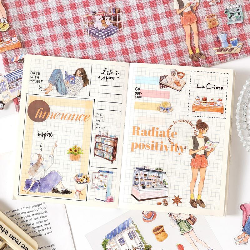 1pack/4pcs Leisure Life Daily Stickers, Healing Fresh Style, DIY Handmade Album Scrapbooking Decorative Paper Supplies