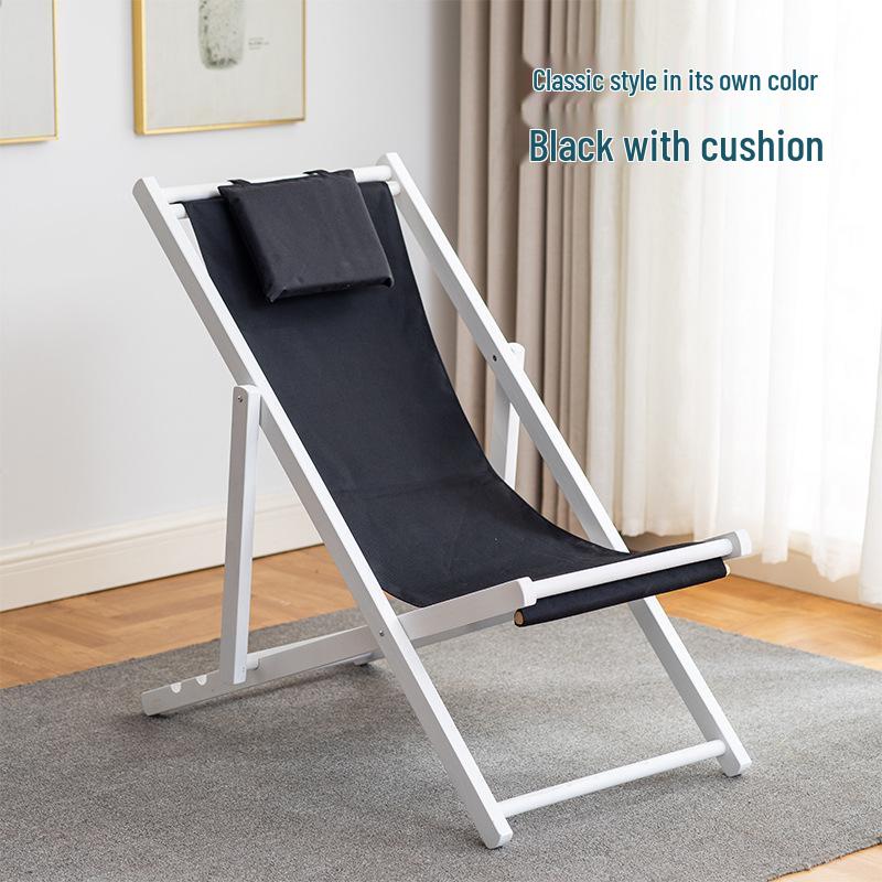Solid Wood Outdoor Folding Recliner Beach Chair with Canvas for Adults