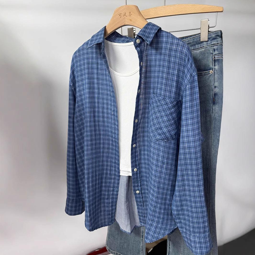 

Женская рубашка с лацканами в клетку с длинным рукавом, повседневная, универсальная, свободного кроя, тонкий топ XXL