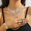 Best-selling Exquisite Claw Chain Necklace Earrings Full Diamond Rhinestone Two-Piece Set Collarbone Silver Wedding Party Gift