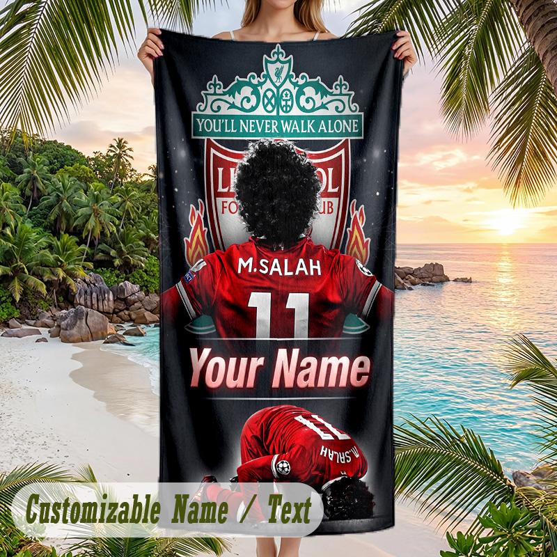 Strandtuch Mohamed Salah Druck Benutzerdefinierter Name Text Weiches Handtuch für Schwimmbad