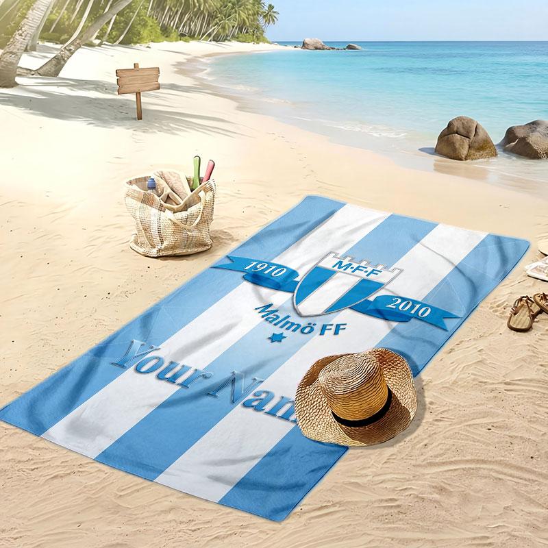 Asciugamano da Spiaggia Stampato Personalizzato Malmö FF Logo Calcio Supporto Nome Personalizzato Testo Asciugamano Assorbente Per Sport Viaggio Regalo Speciale