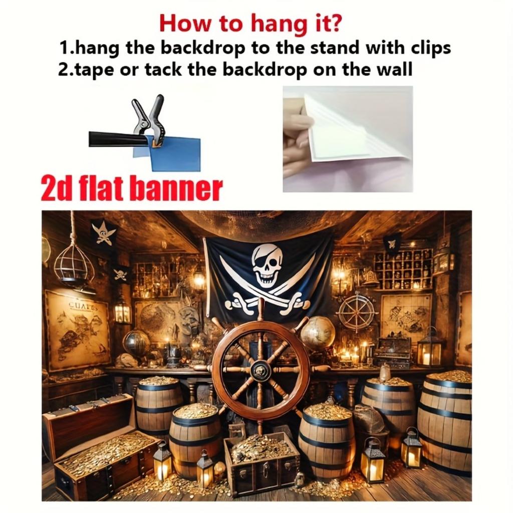 2D Plane 1 Piece of Pirate Treasure Cave Photography Backdrop Suitable for Birthday Parties and Indoor/outdoor Decoration