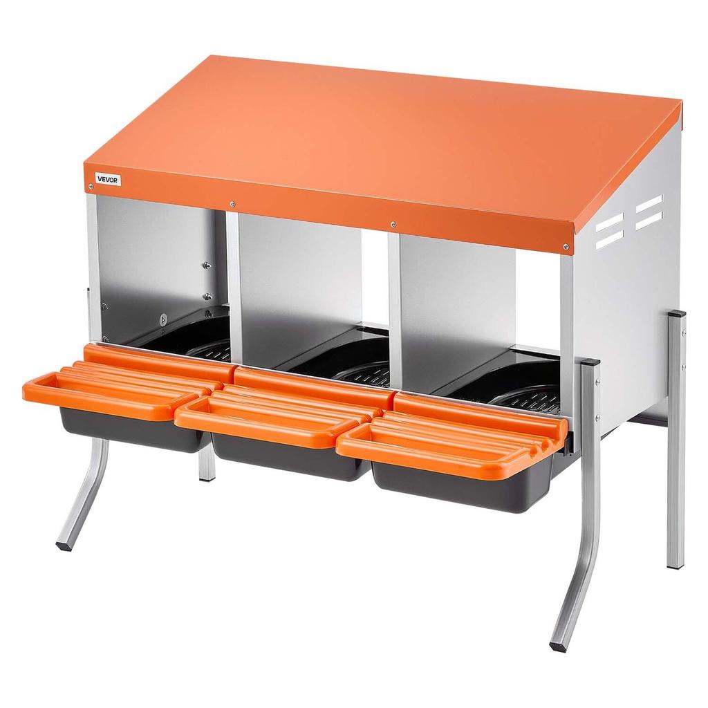 Hühnerlegeboxen, 3 Fächer, mit Stützbeinen, Einfache Eiersammlung, Verzinkter Stahl und Hochfester Kunststoff, Roll-Away-Legeboxen für