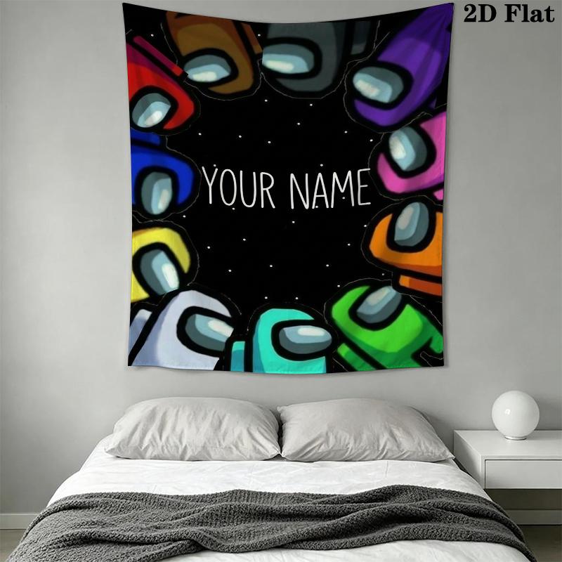 Custom Name Among Us Wall Tapestry Aesthetic Wall Hanging Printed Fabric Blanket Decorative Tapestries for Bedroom Living Room Home Decor