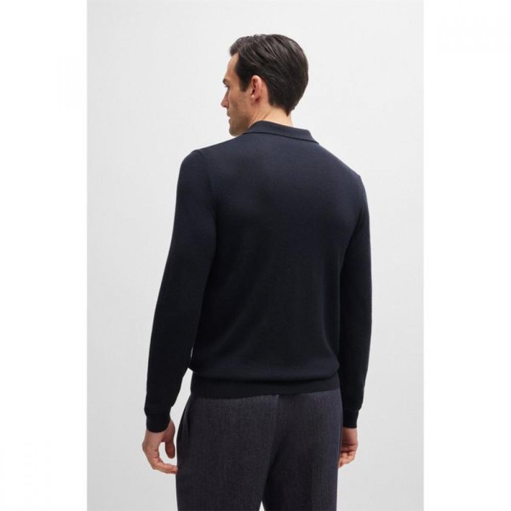 BOSS Wool Silk Cashmere Regular Fit Polo Knit Sweater Dark Blue 50509224404
