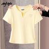 MJ STYLE Damen V-Ausschnitt Spitze Herz Kurzarm T-Shirt