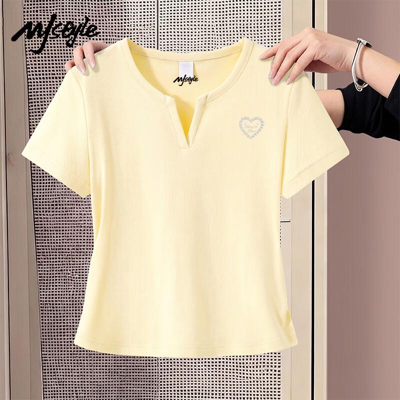 MJ STYLE Women s V-Neck Lace Heart Short Sleeve T-Shirt S