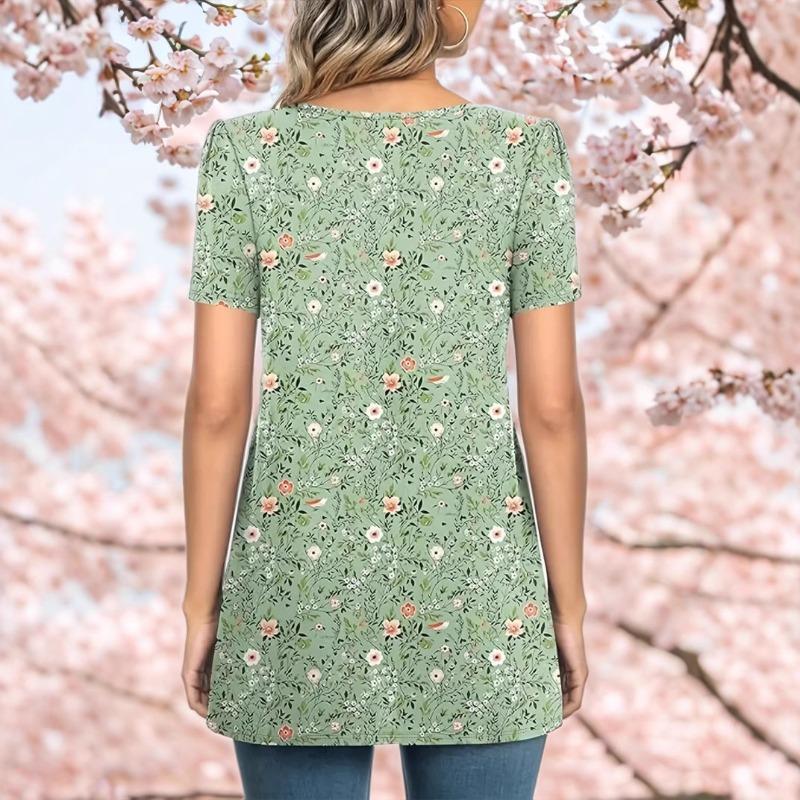 Spring Summer Fashion Floral Print Commuting Comfortable Casual Women's Elegant Style T-shirt