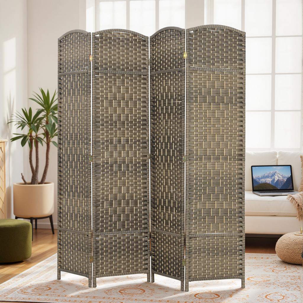 Wooden Room Divider, 4-Panel Folding Screen, 180 x 180 cm, Dark Oak