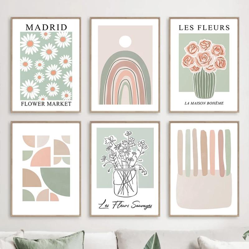 Abstract Nordic Rose Daisy Rainbow Sun Geometry Shapes Wall Art Posters Prints Canvas Painting Pictures For Living Room Decor