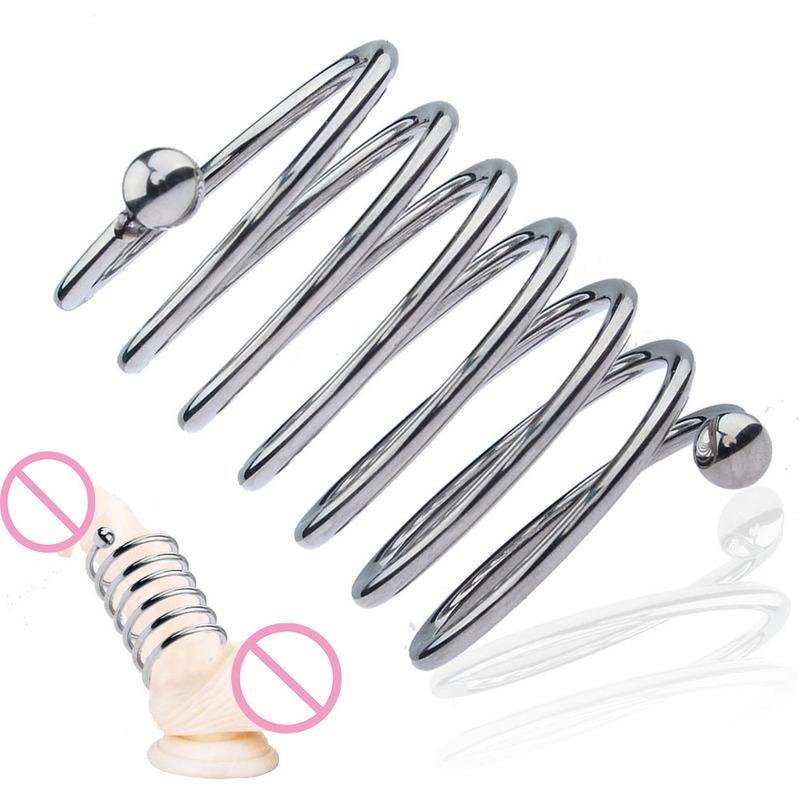 Stainless Steel Penis Dildo Ring Wave Thread Cock Rings Spring Extended Version Male Delay Ejaculation Sex Toys for Men