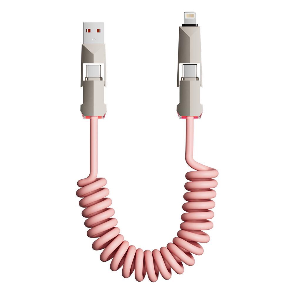 240W Cyber Spring 4-in-1 Retractable Data Cable for Apple & Huawei iPhone 16
