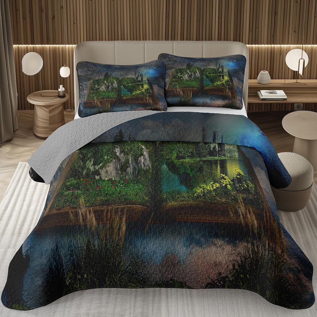 Magic Book Bedspreads Retro Books Quilted Coverlet Full Queen Bedding Set for Girls Youth Teens Child Soft Reversible Quilt Set