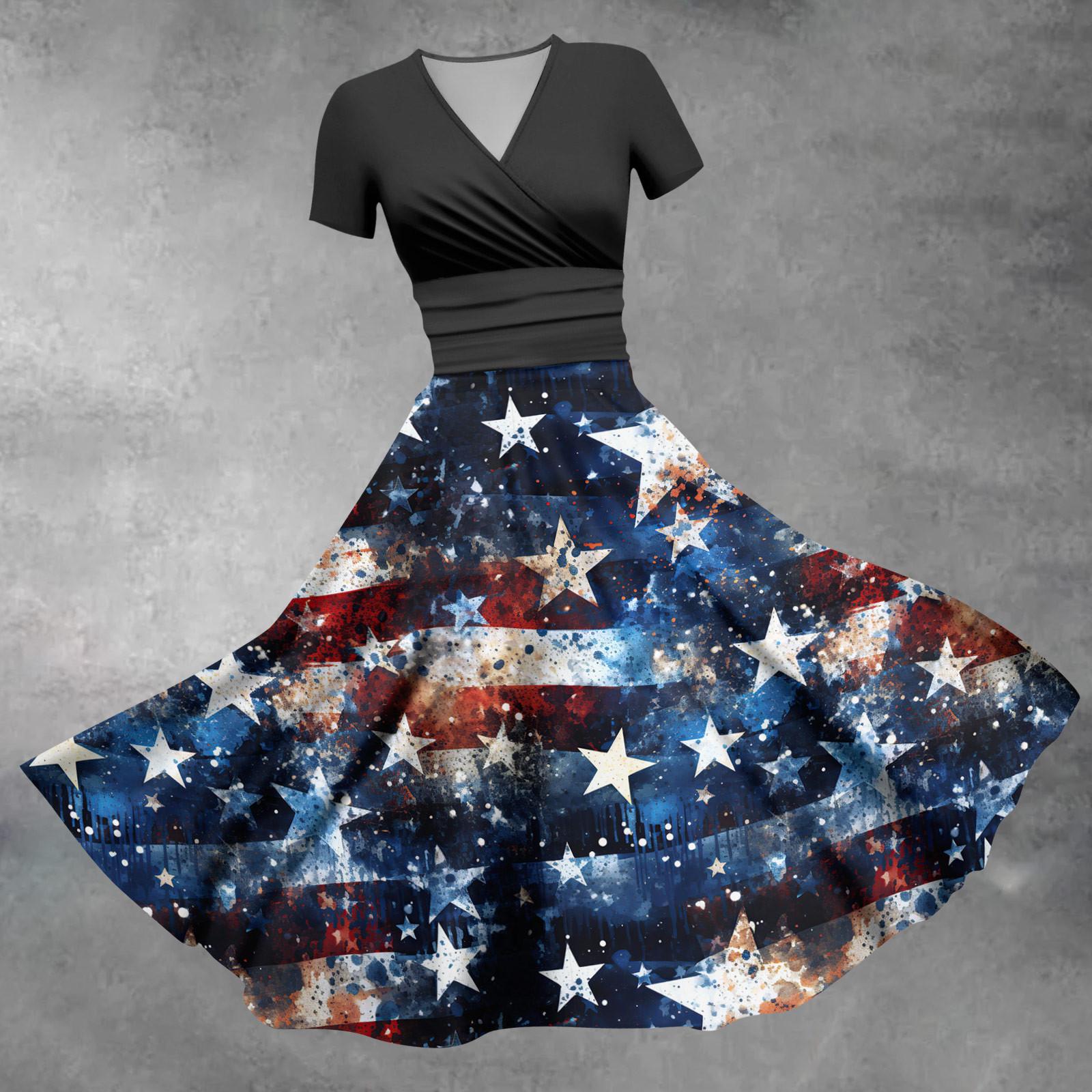 

Женское модное повседневное платье с короткими рукавами и принтом «День независимости», элегантное макси-платье M