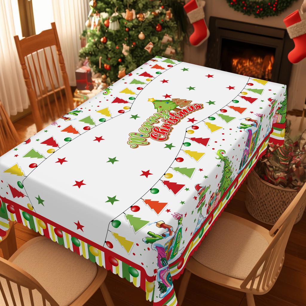 1 Piece Christmas Round And Rectangular Tablecloth, Whoville Style, Various Sizes, Huvel Carnival Celebration Lantern Print Pattern Tablecloth, Christ