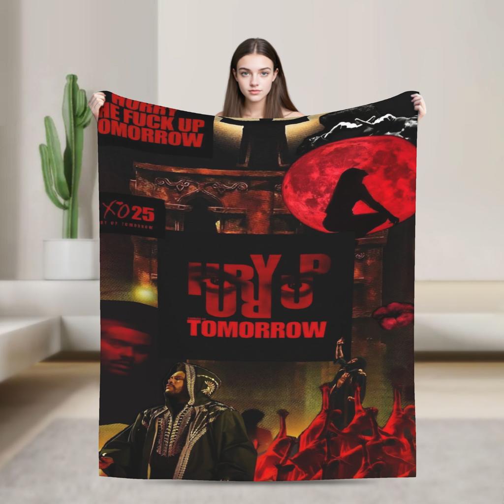 The Weeknds Rapper Singer Flannel Blanket New Album Hurry Up Tomorrow Warm Soft Throw Blanket for Bedspread Sofa Bed Cover