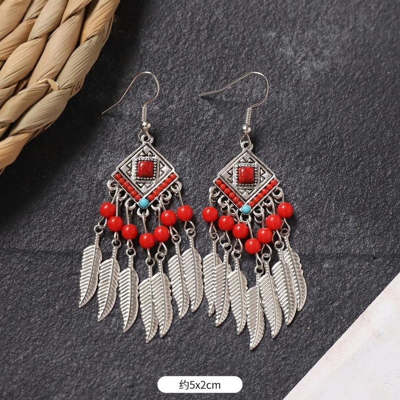 Bohemian earrings retro personality simple long fringed earrings women's high-end vacation style earrings