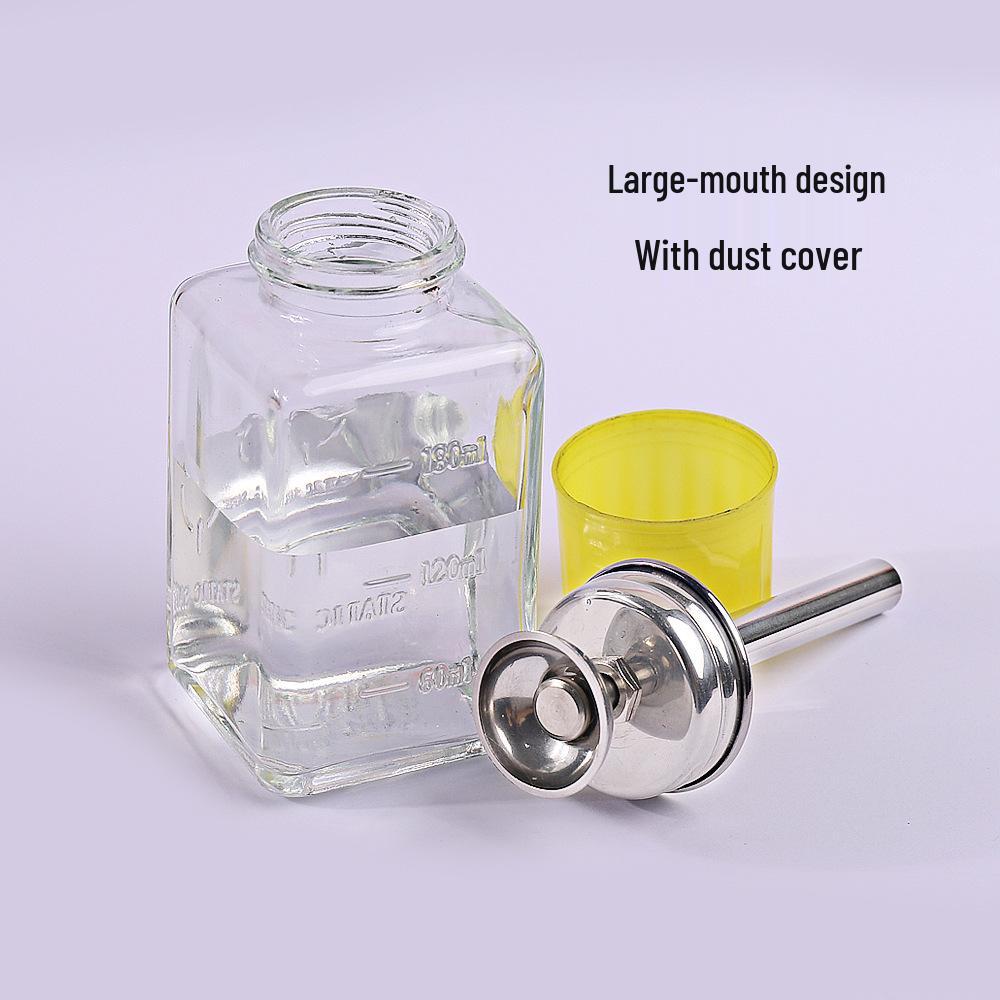 Steel Pump Glass Nail Art Bottle with Scale, Dustproof Cap, Large Mouth, and Anti-Rust Metal Core